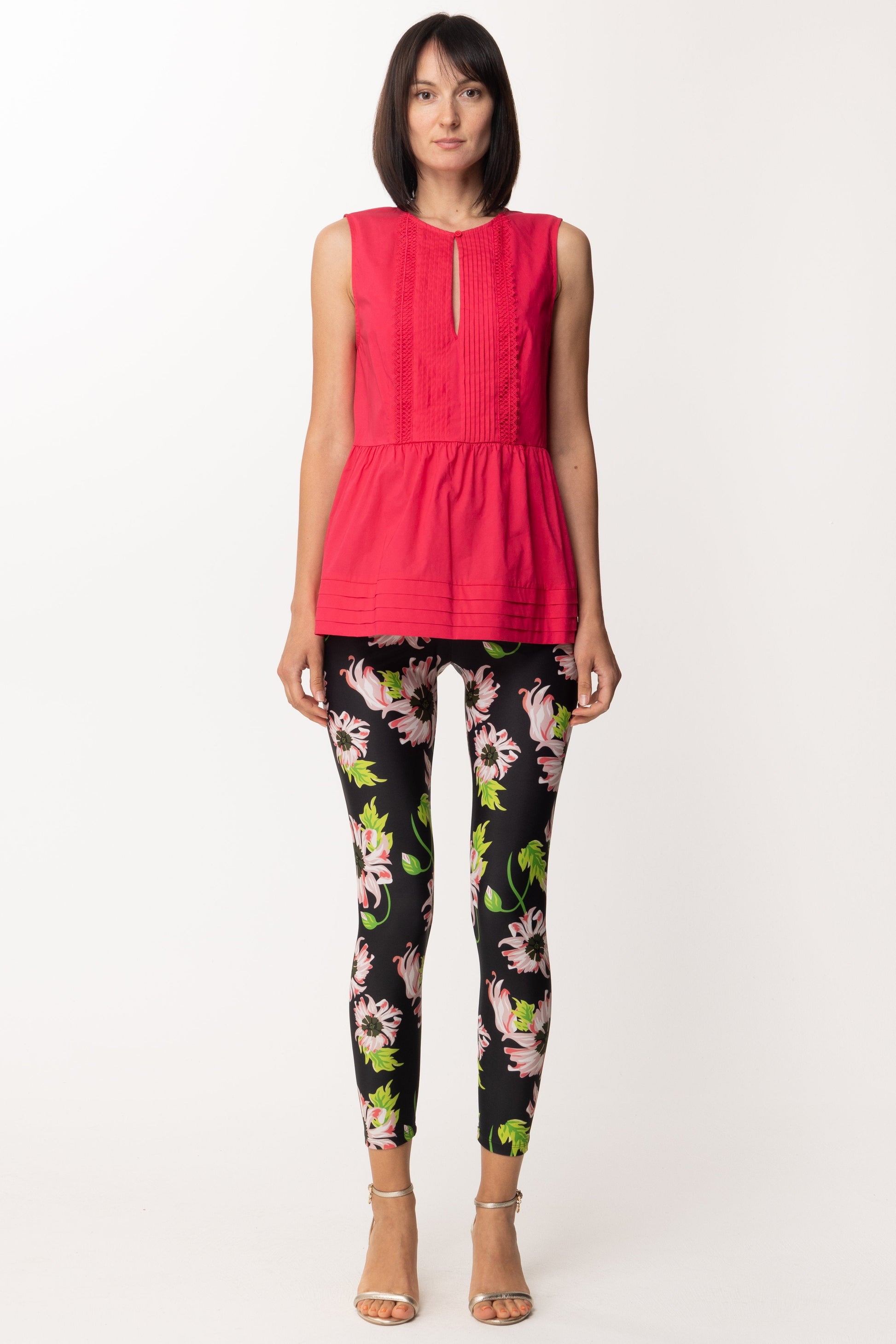 Twin-set Top Smanicato con Plissé e Pizzo 201TT2070 AMARENA