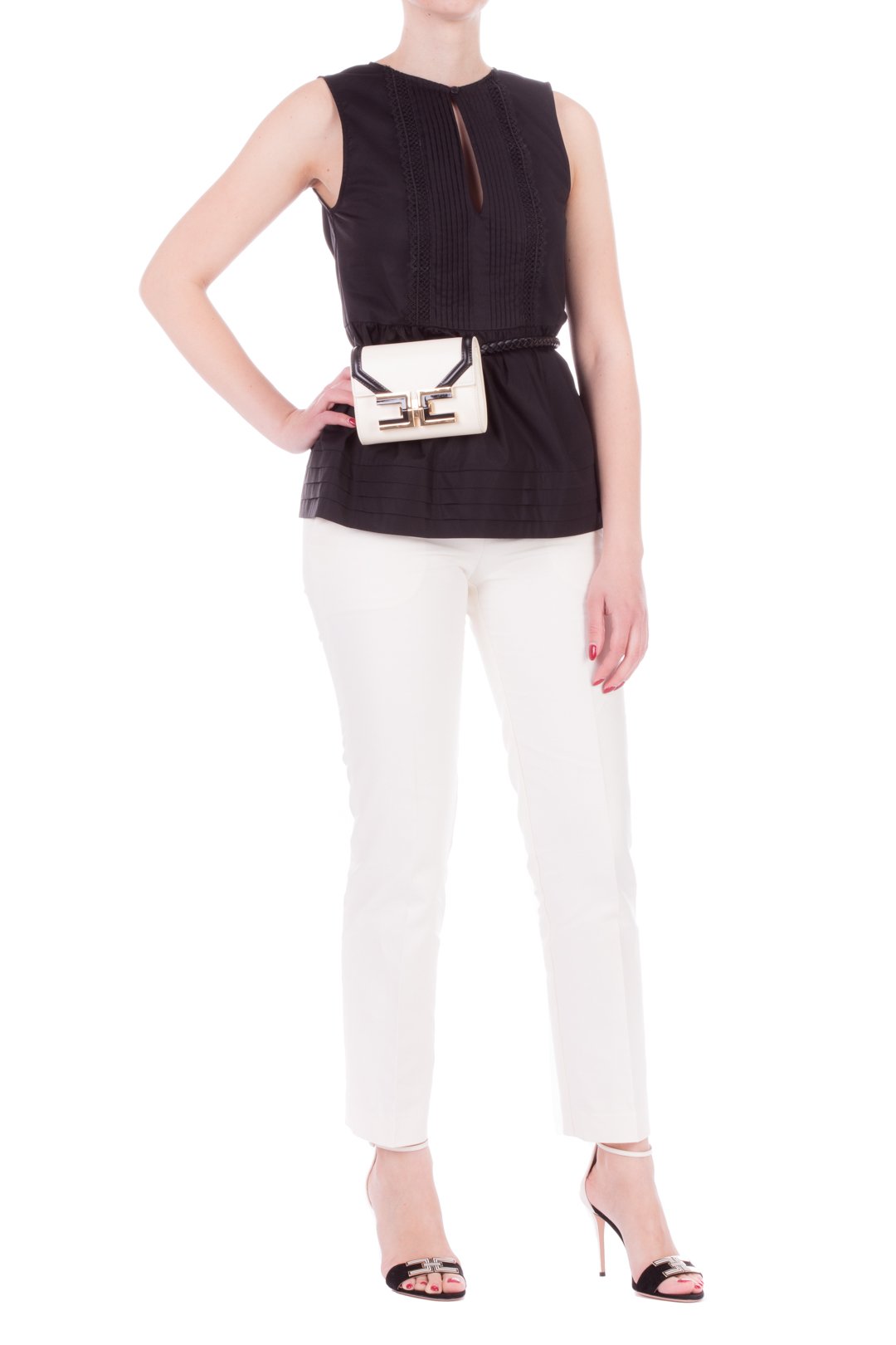 Twin-set Top Smanicato con Plissé e Pizzo 201TT2070 NERO