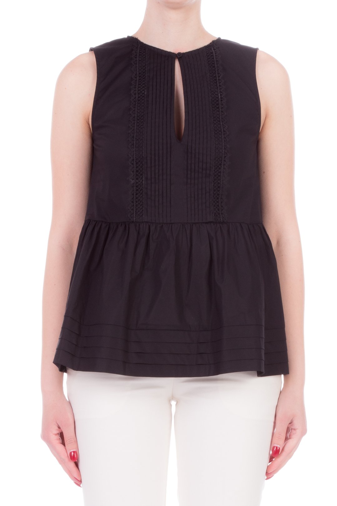 Twin-set Top Smanicato con Plissé e Pizzo 201TT2070 NERO