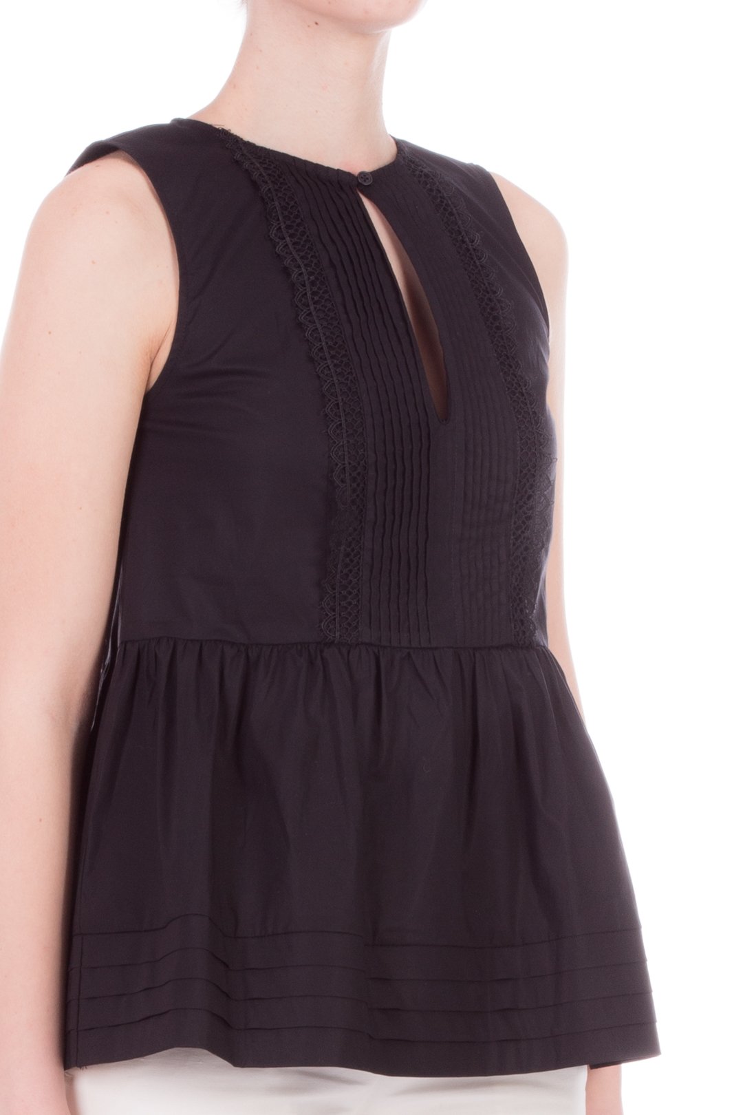 Twin-set Top Smanicato con Plissé e Pizzo 201TT2070 NERO