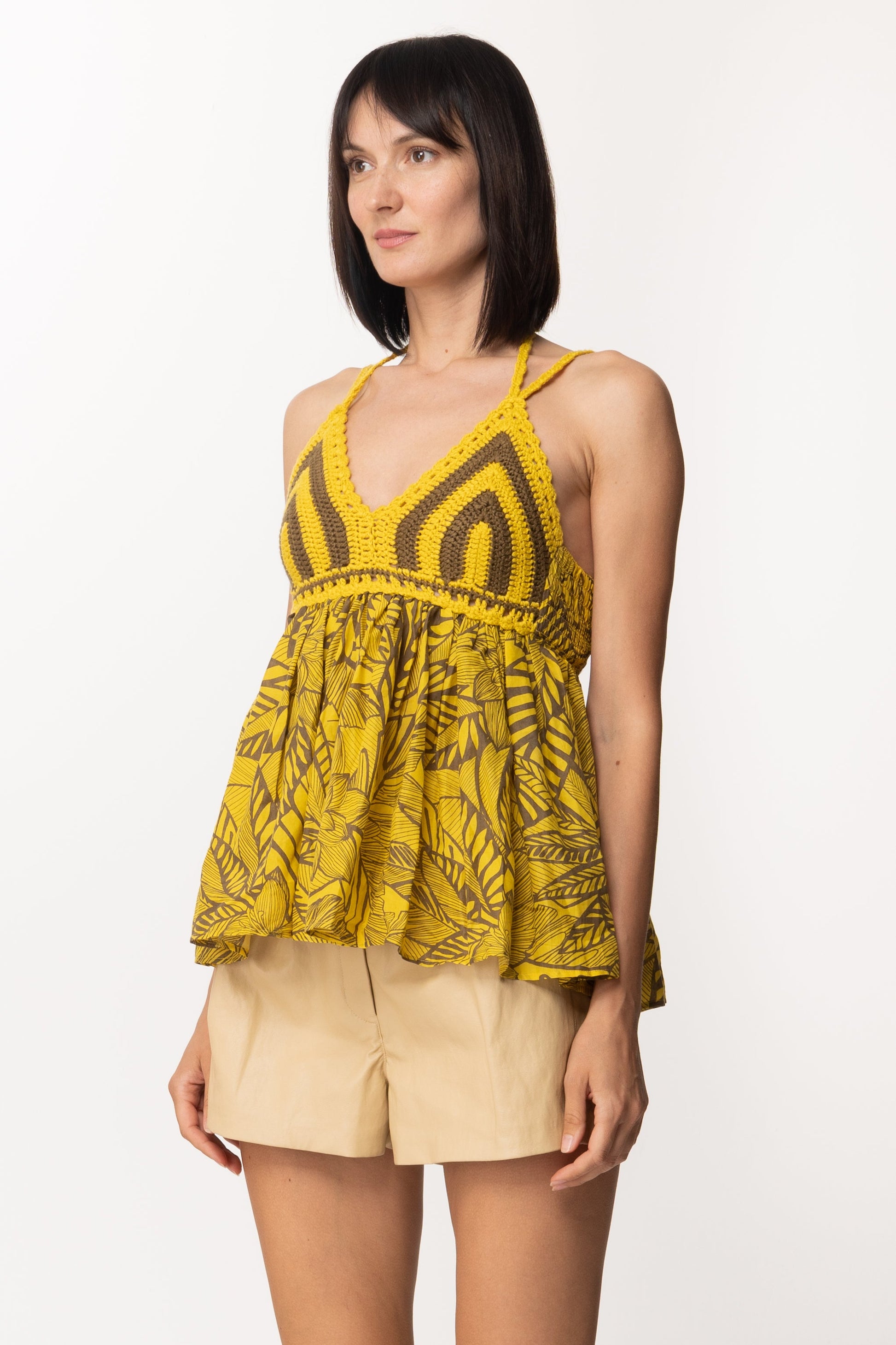 Twin-set Top Stampato con Corpetto Crochet 221AT3271 MUL.RUSTIC/VIVID YELLOW