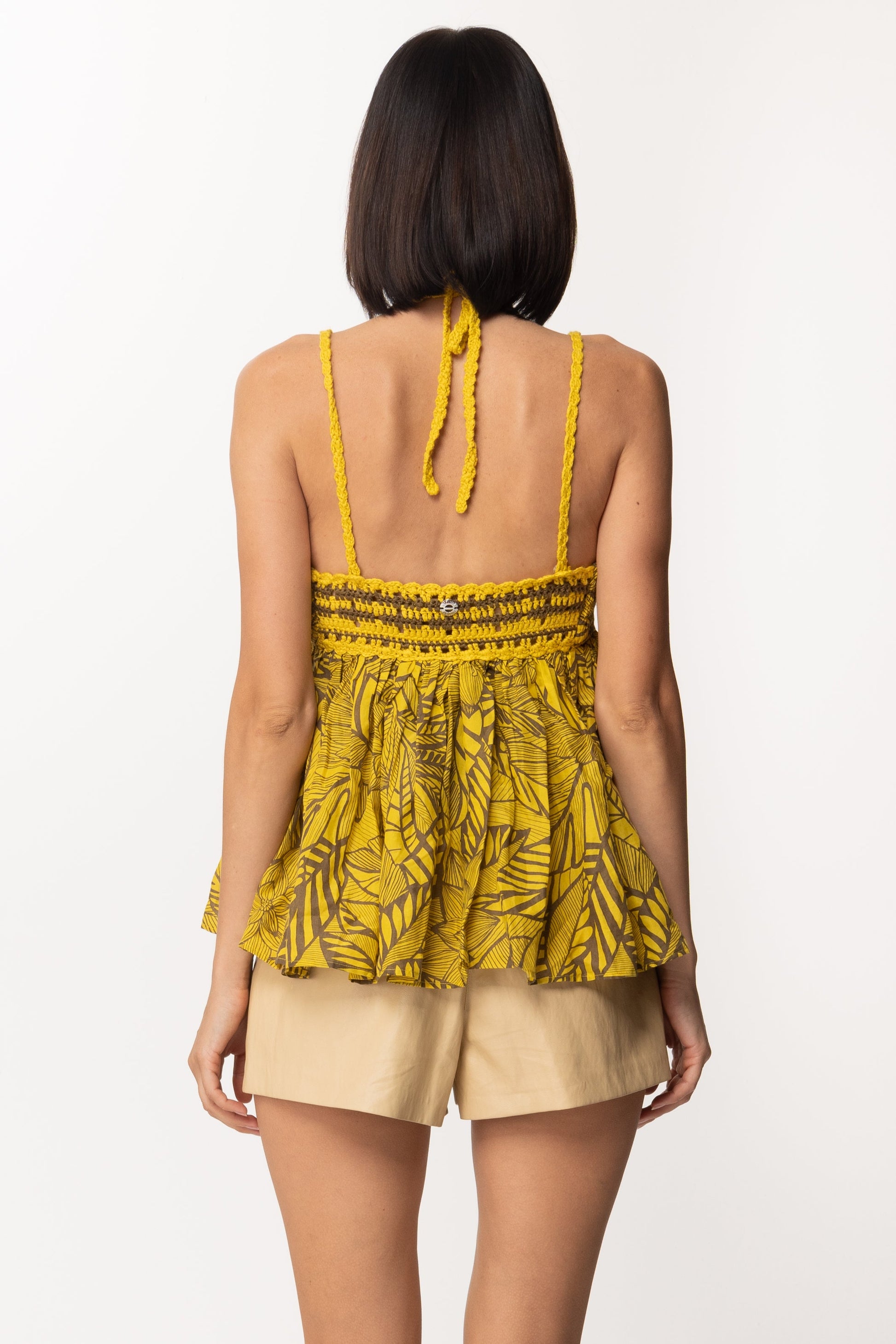 Twin-set Top Stampato con Corpetto Crochet 221AT3271 MUL.RUSTIC/VIVID YELLOW
