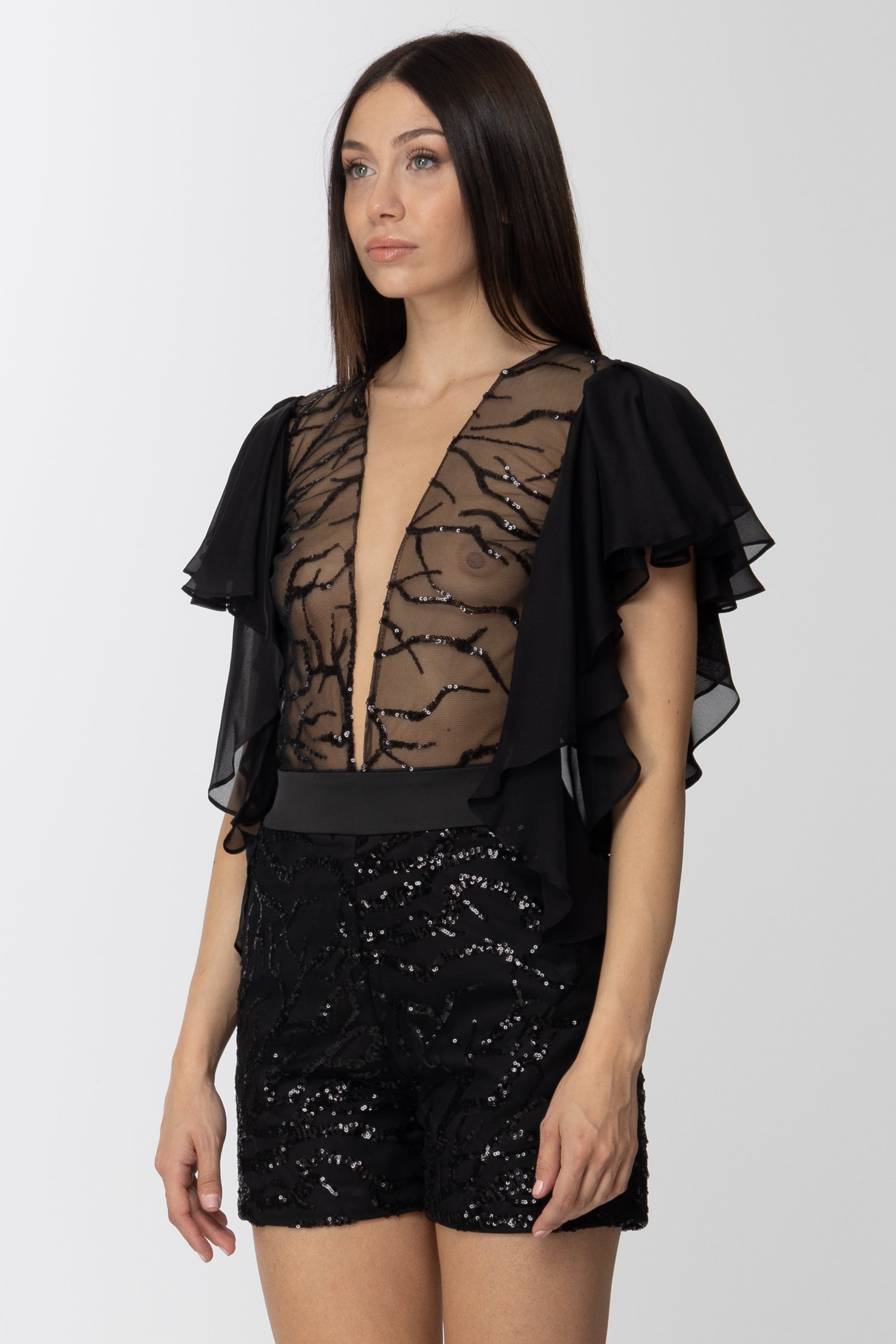 Les Bourdelles Des Garcons Tuta Corta con Ricami e Volant Z6 NERO